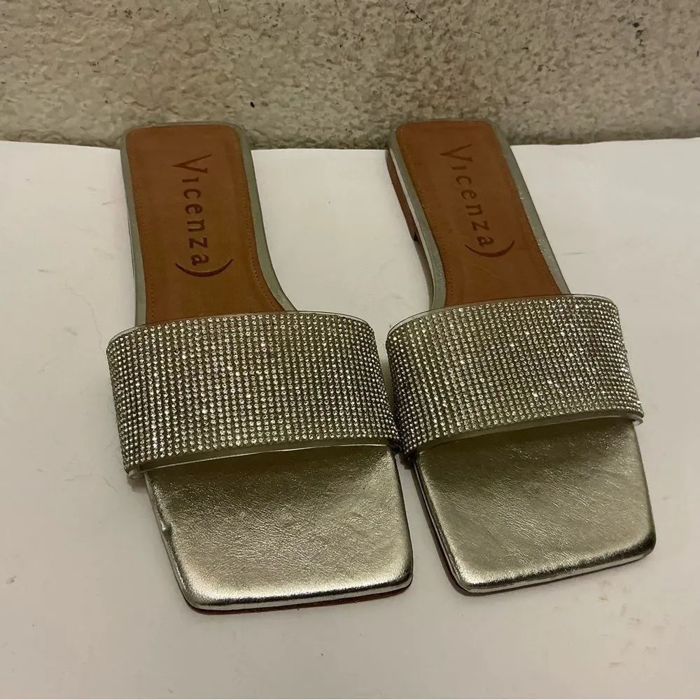 Anthropologie Vicenza Metallic Slide Sandals size 7